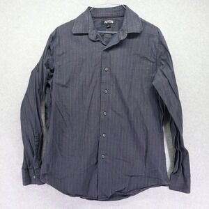 Apt 9 Shirt Mens Medium Business Casual Button Up Dark Gray Striped Long Sleeve